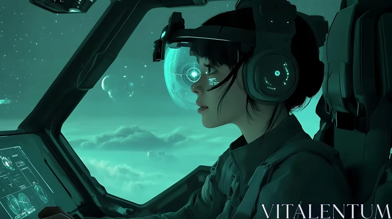 High-Tech Cockpit with Futuristic Pilot in Space AI Image