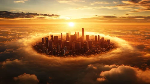Majestic Aerial Cityscape Amid Clouds