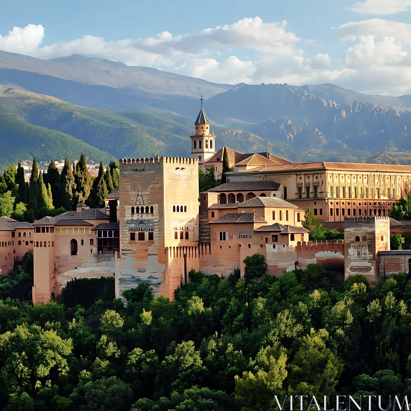 Castle with Mountains and Trees