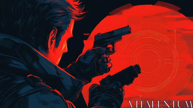 Dark Abstract Art with Pistol and Target