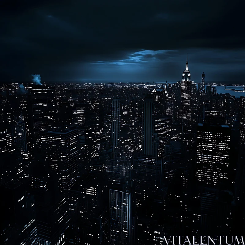 Nighttime Urban Skyline with Glowing City Lights AI Image