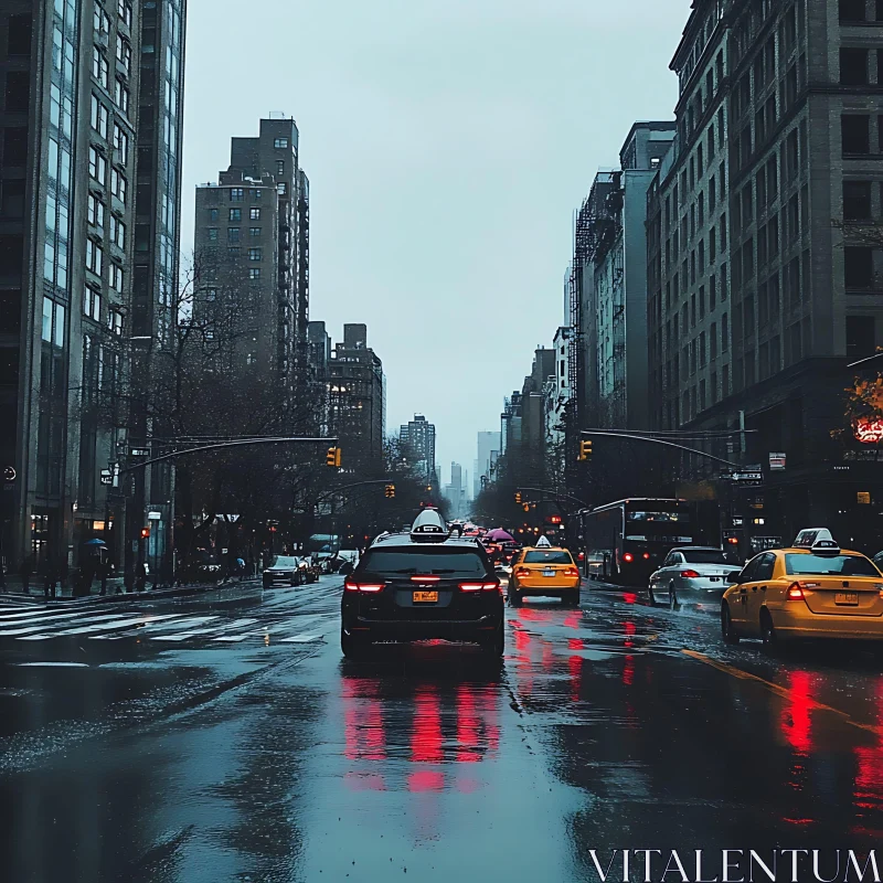 City Traffic on a Rainy Night AI Image