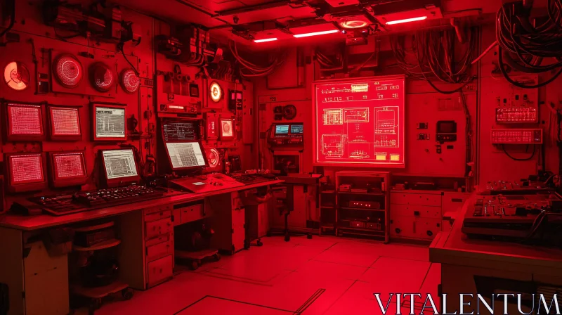 Advanced Control Room with Red-Hued Illumination AI Image