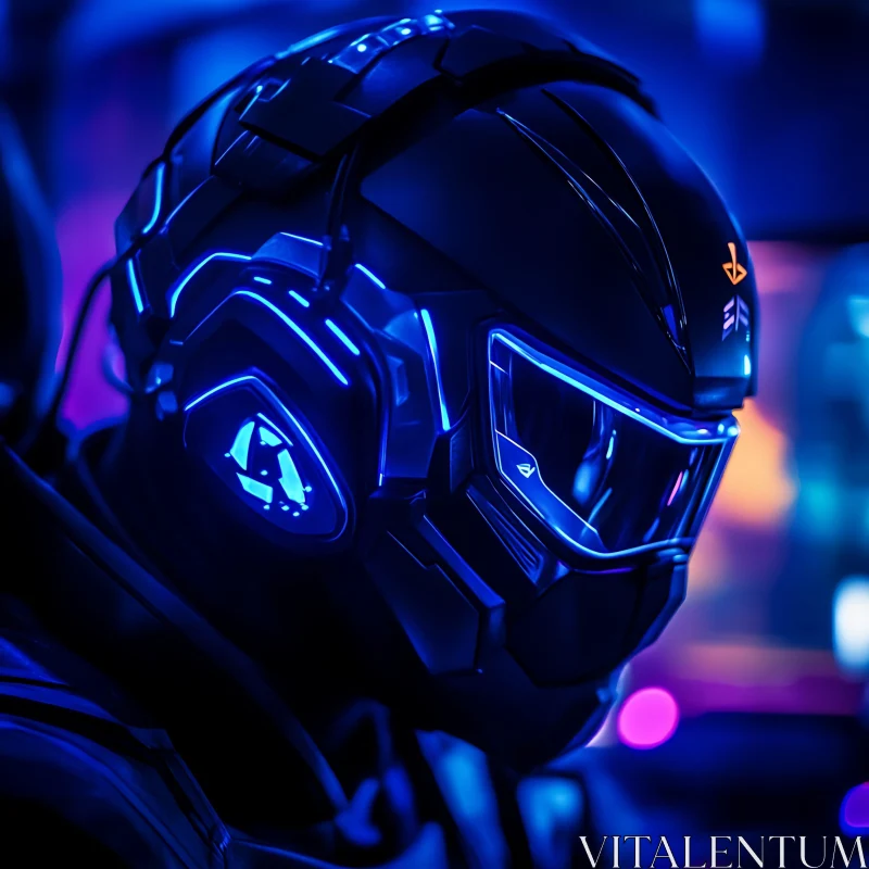 AI ART Sci-Fi Cyber Helmet with Blue Neon Accents