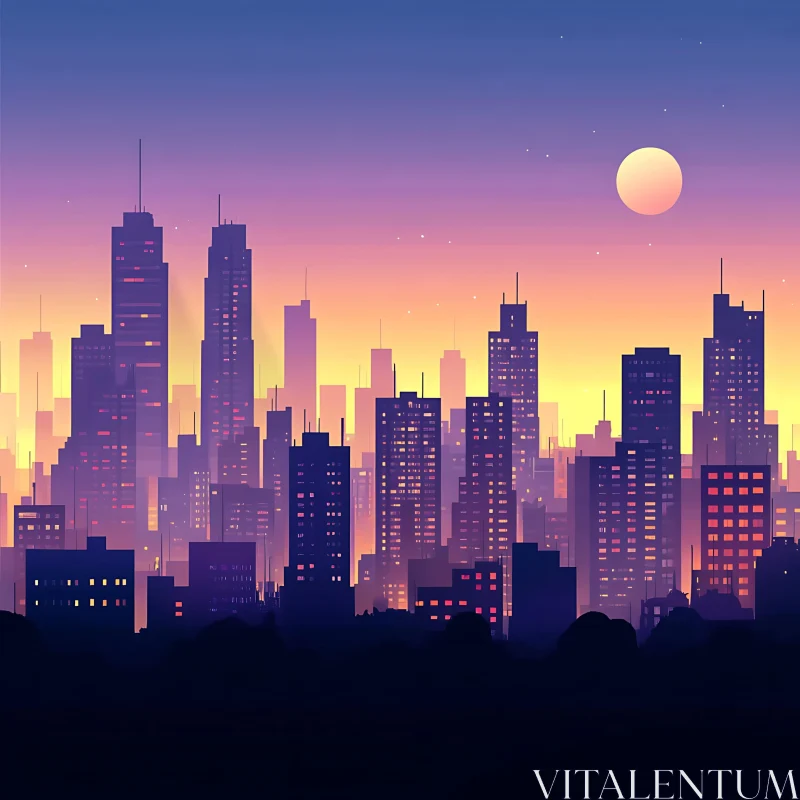 Urban Sunset with Silhouetted High-Rises AI Image