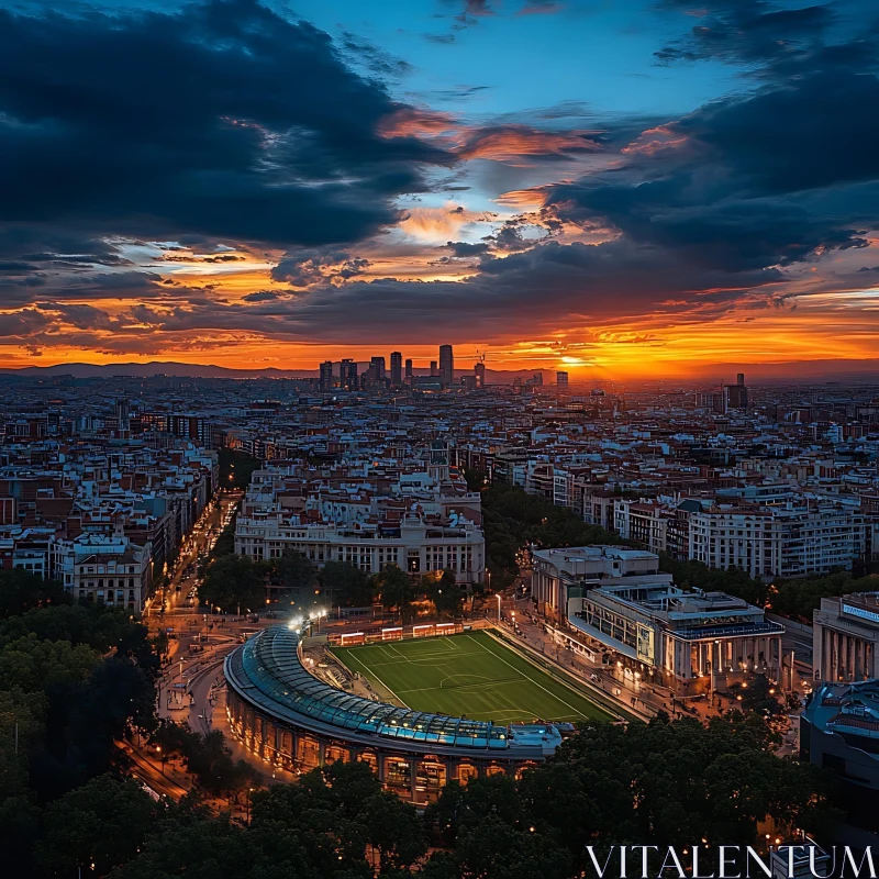 City Sunset Over Stadium and Buildings AI Image