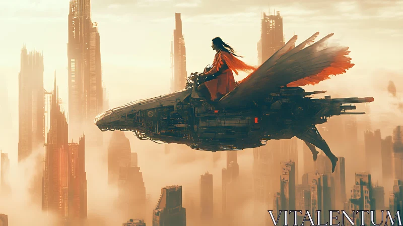 Person Riding a Futuristic Flying Machine AI Image