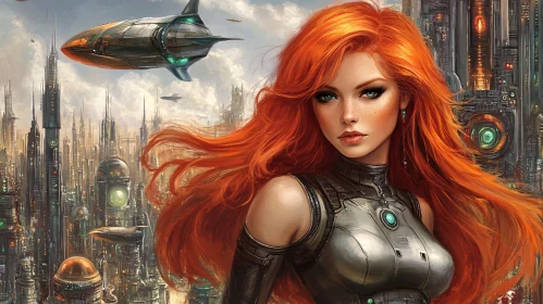 Redhead in Futuristic Urban Setting