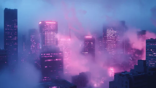 Neon Lights in Foggy Urban Night