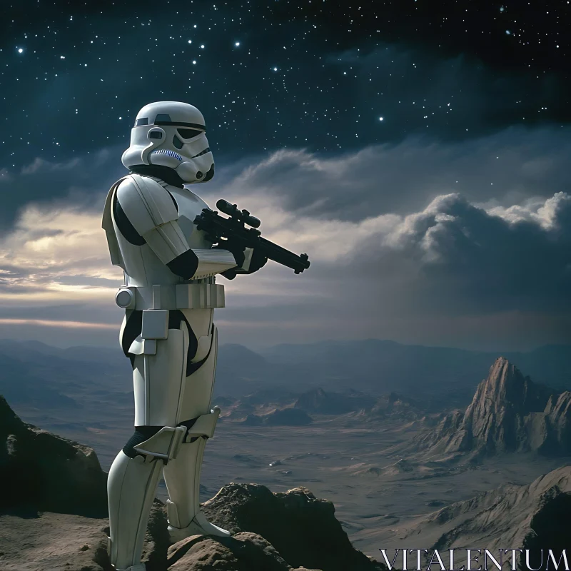 Armored Stormtrooper in a Desert at Night AI Image