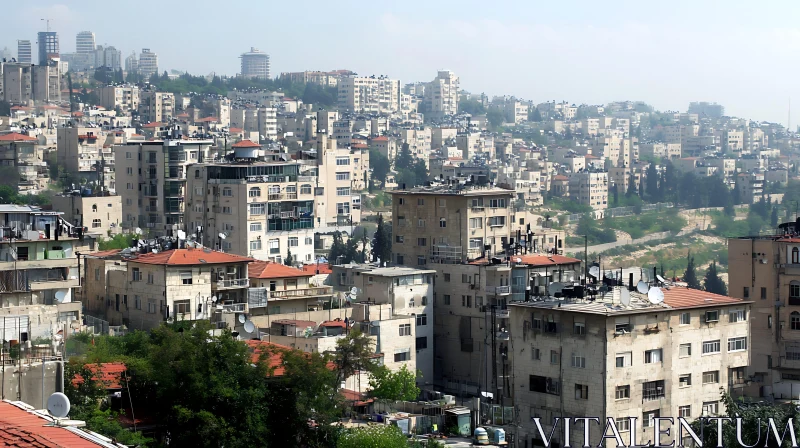 Urban Cityscape with Residential Buildings and Rooftop Antennas AI Image