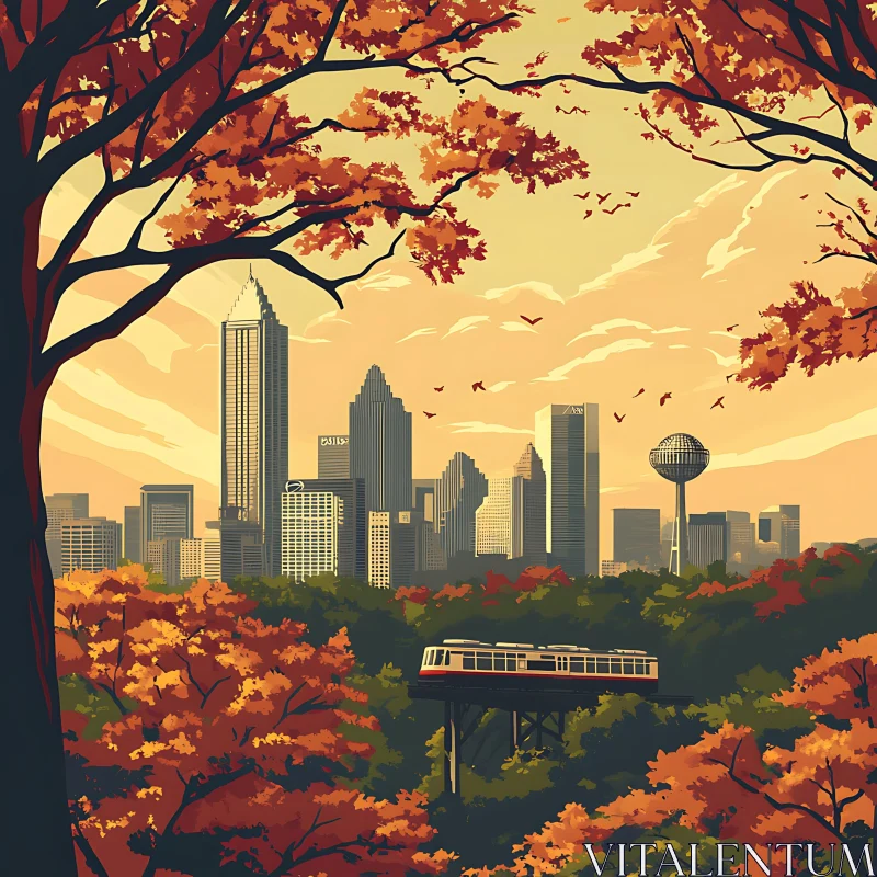 Autumn Cityscape with Train AI Image