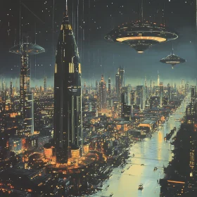 Advanced Futuristic City at Night