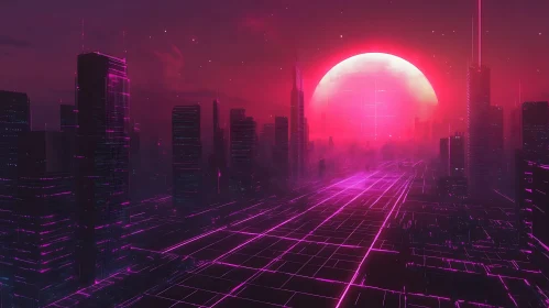 Cyberpunk Metropolis under Red Sun