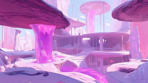 Pink Fantasy Mushroom Waterfall