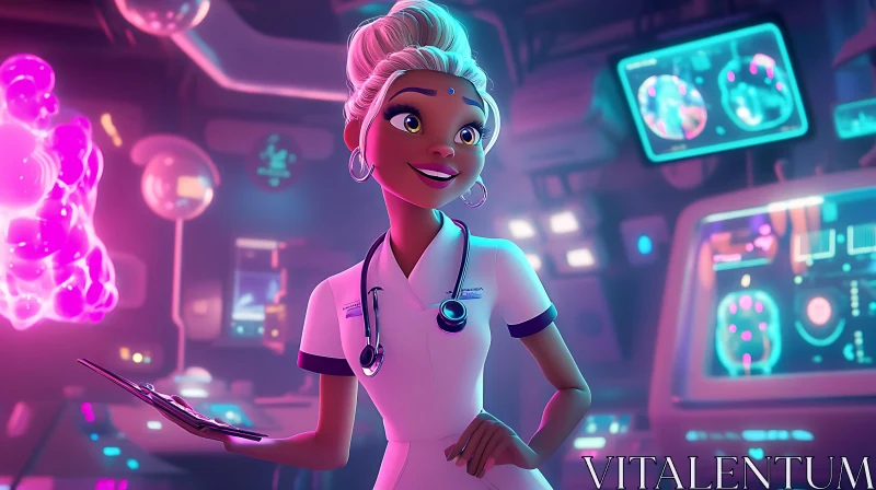 Nurse in Futuristic Anime Lab AI Image