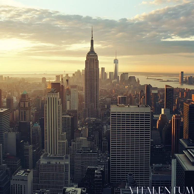 Urban Skyline at Dusk with Prominent Skyscrapers AI Image