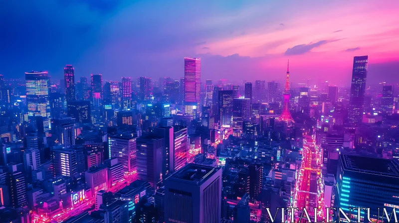 AI ART Urban Skyline at Night with Neon Illumination