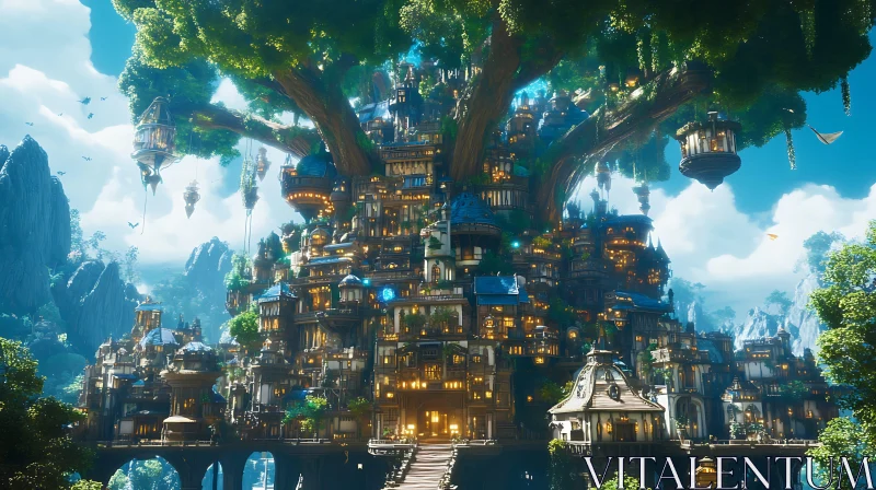 Enchanting Urban Treehouse Community AI Image