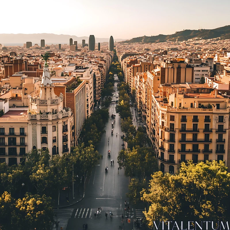 Urban Panorama of City Street and Buildings AI Image