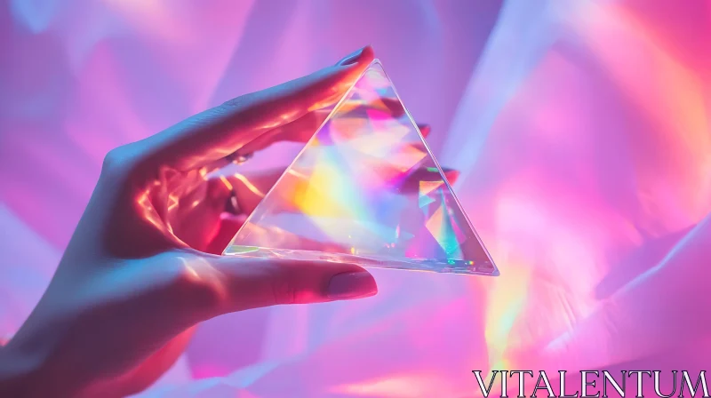 AI ART Hand with Prism and Vibrant Light Reflections