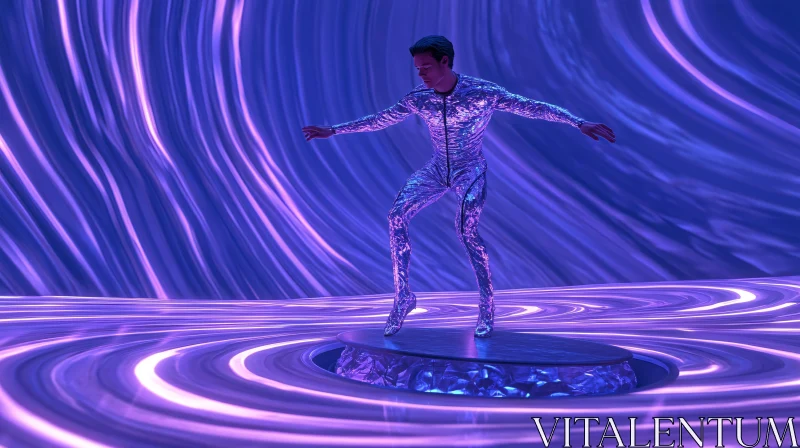 Surreal Dance in Radiant Purple Digital Space AI Image