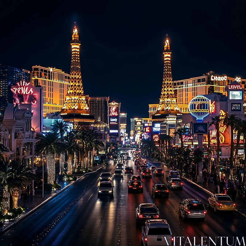 Vibrant Nightscape of Las Vegas AI Image