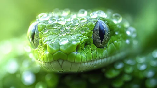 Close-Up Green Snake with Water Droplets