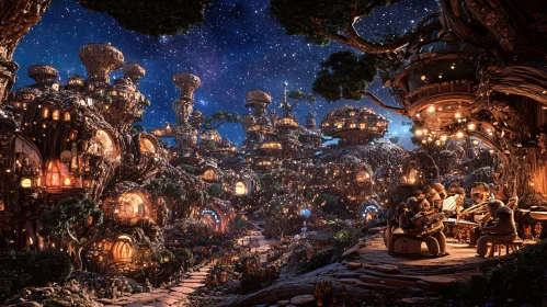 Magical Night in a Fantasy Village with Architectural Wonders