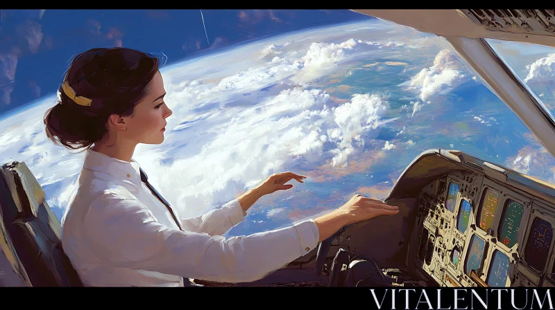 Female Aviator Overseeing Earth from Cockpit AI Image