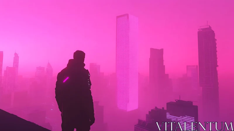 Neon Pink Cyberpunk City View AI Image