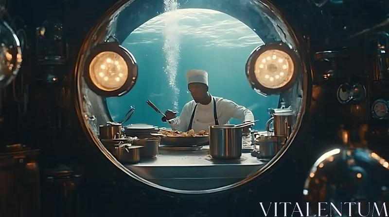 AI ART Chef Culinary Skills in an Underwater Submarine Scene