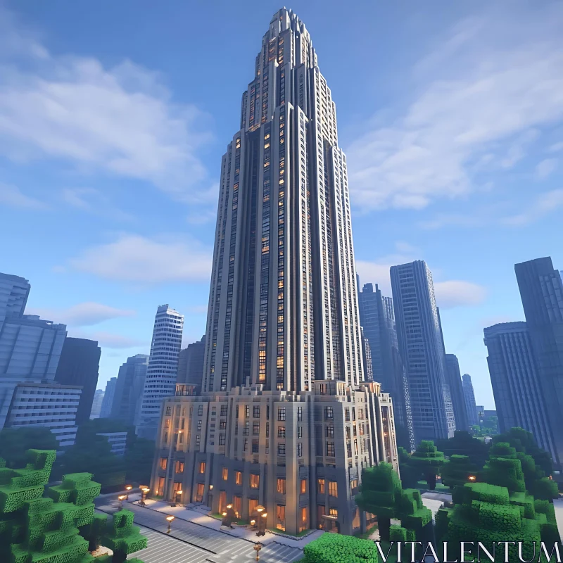 Towering Skyscraper Surrounded by City Buildings AI Image