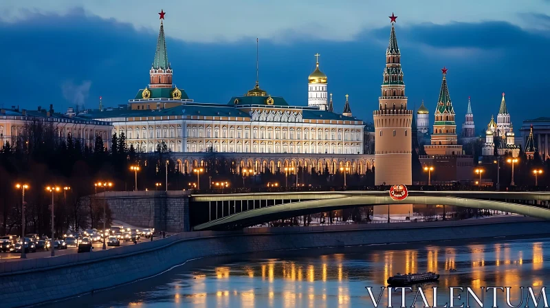 AI ART Vibrant Night View of Kremlin Architecture and River Reflections