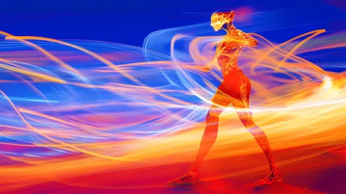 Abstract Fiery Humanoid in Motion