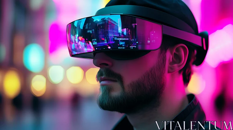 Virtual Reality in Neon Urban Setting AI Image