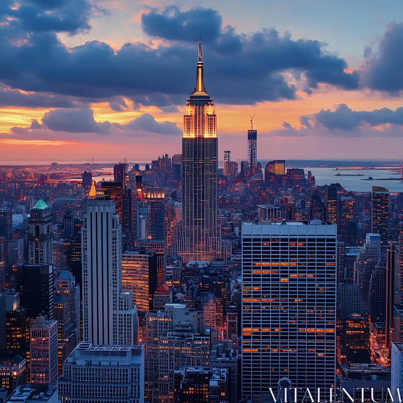 AI ART Illuminated Skyscrapers During Sunset