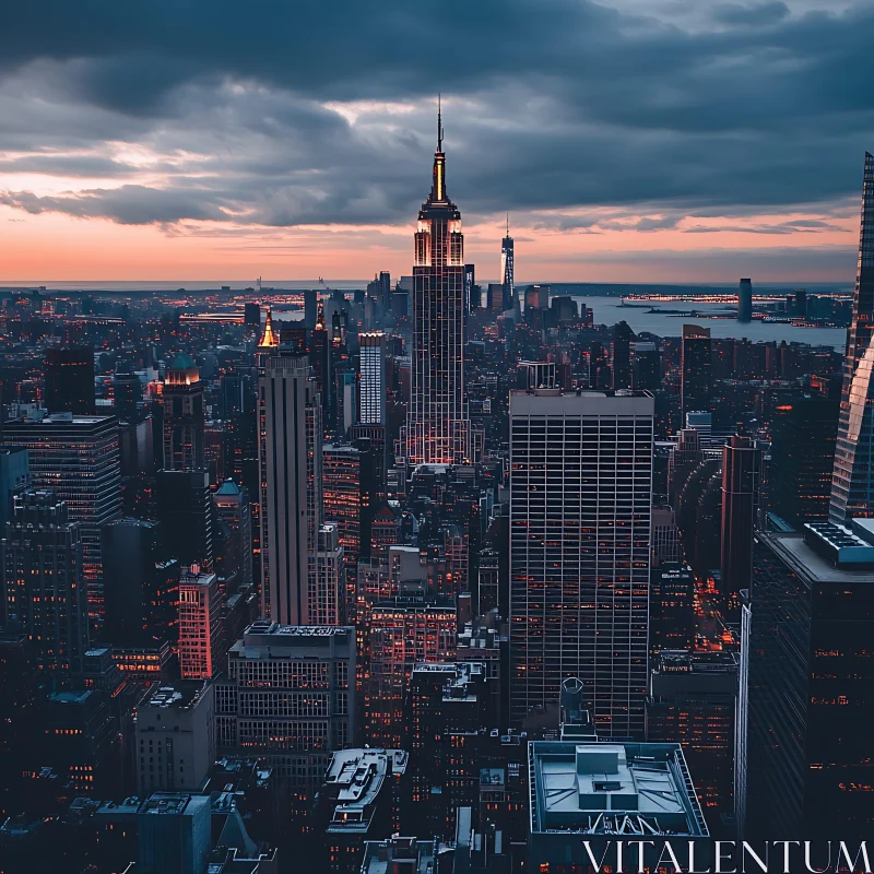 AI ART Twilight Cityscape Featuring Skyscrapers at Dusk