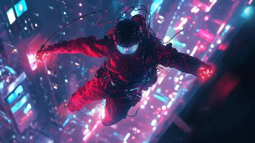 High-Tech Skydiver in a Cyberpunk World