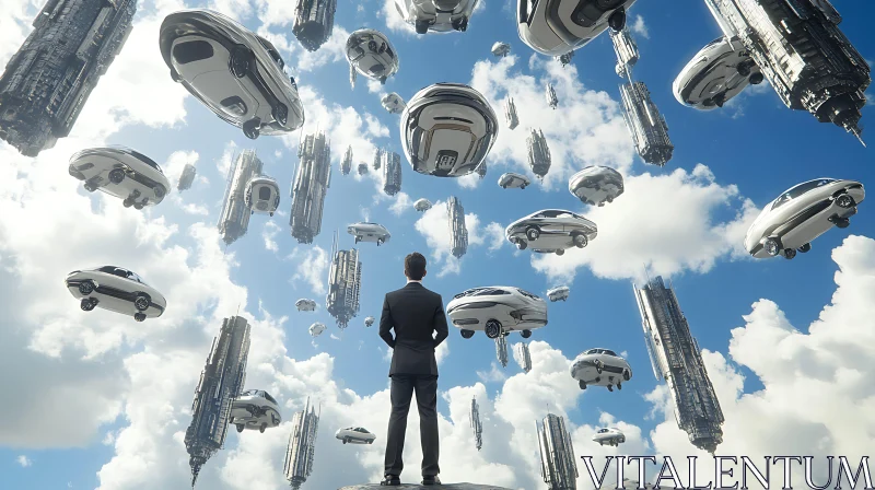 AI ART Sky Filled with Flying Cars and Futuristic Buildings