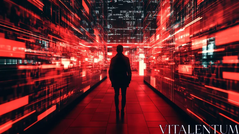 Cyberpunk Walkway with Digital Red Lights AI Image