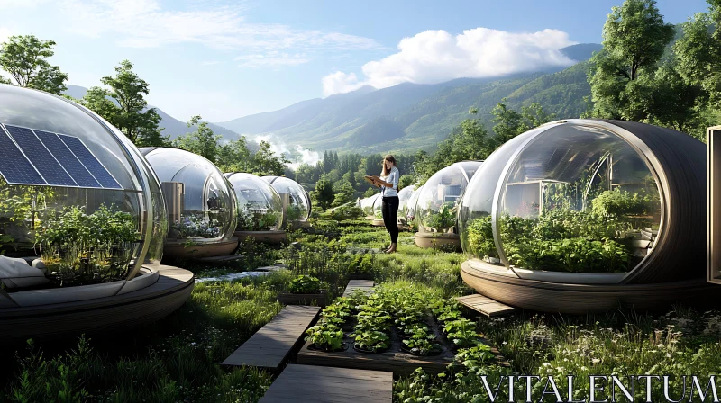 Sustainable Agriculture in Transparent Domes AI Image