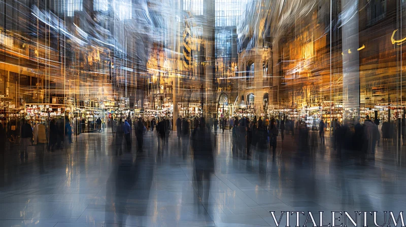 AI ART Motion Blur in Crowded Urban Building