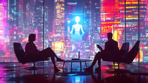 Cyberpunk City Holographic Meeting