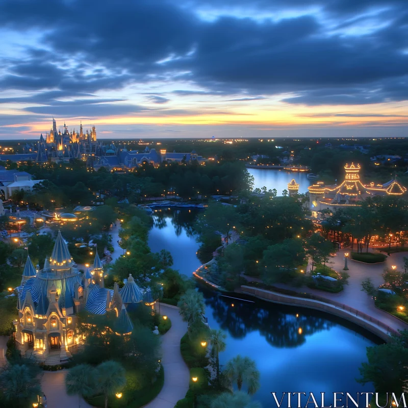 AI ART Mystical Twilight Scene with Castle and Reflecting Waters