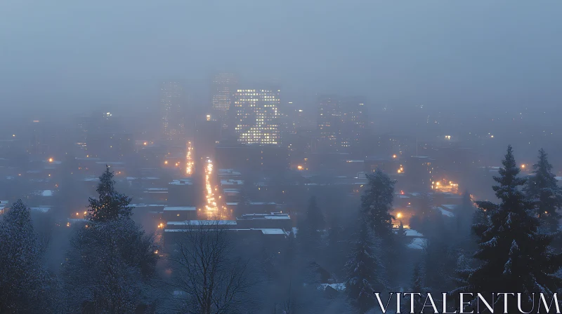 Misty Evening Urban Scene AI Image