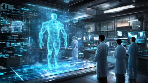 Advanced Scientific Research: Holographic Human in High-Tech Lab