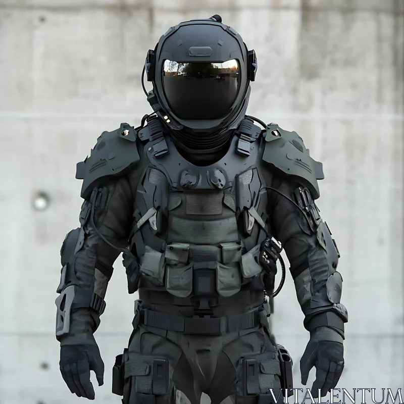 High-Tech Armored Soldier with Reflective Visor AI Image