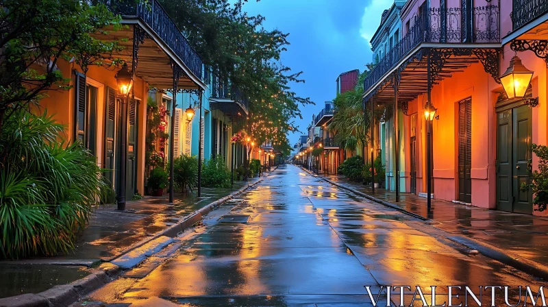 Tranquil Evening Street with Reflections AI Image