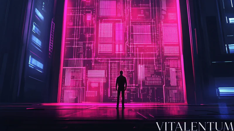 Neon-Lit Digital Cityscape with Cyberpunk Elements AI Image